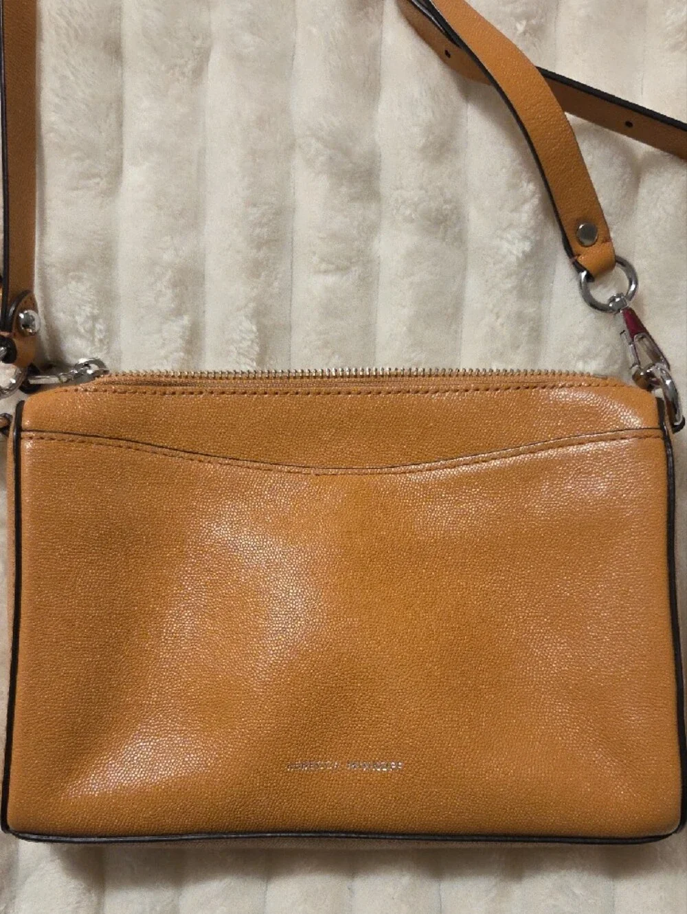 Rebecca Minkoff Mustard Tan Leather Crossbody with Silver Ring